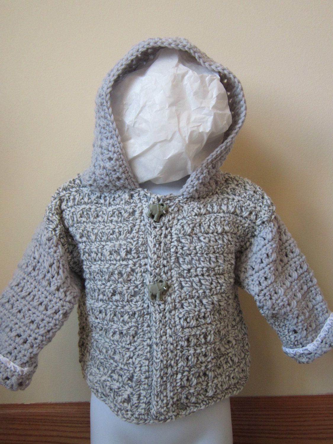 crocheted toddler boy or girl hooded sweater size 18 months