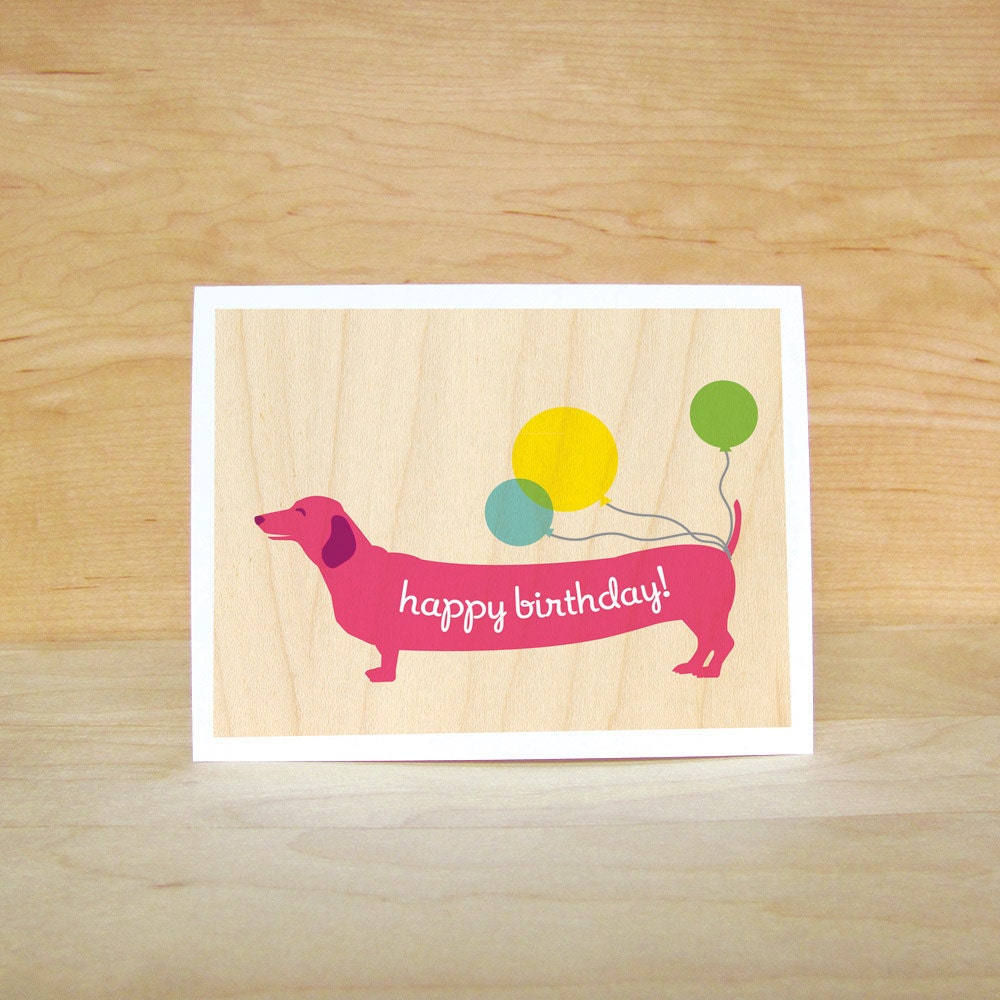 Happy Birthday Wiener Dog Card pink