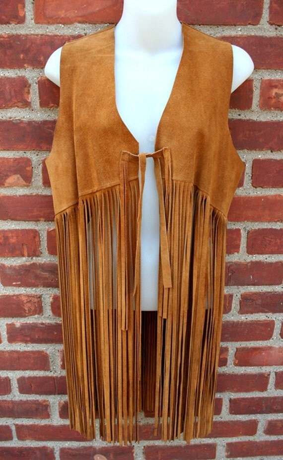 Vintage Leather Long Fringe Vest. BoHo Hippy