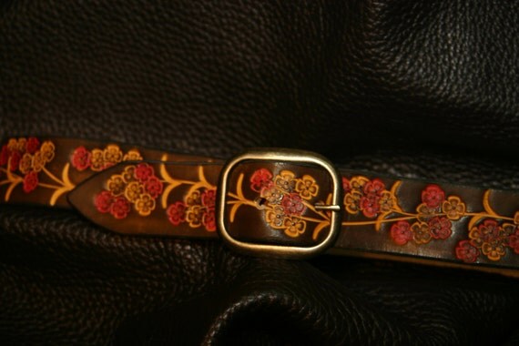 Hand Tooled Leather Belt Floral Pattern