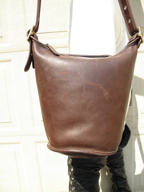 Vintage COACH Dark Brown Leather Bucket by AngieAtTheFleaMarket