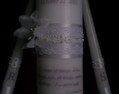 Elegant Pearl, lace white flower Unity candle set