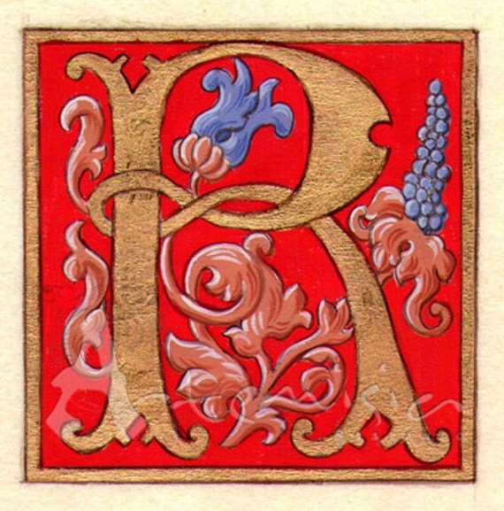 items similar to illuminated letter r on paper faux