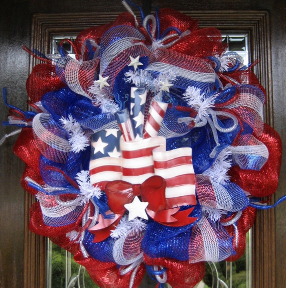 Deco Mesh AMERICAN FLAG PATRIOTIC Wreath