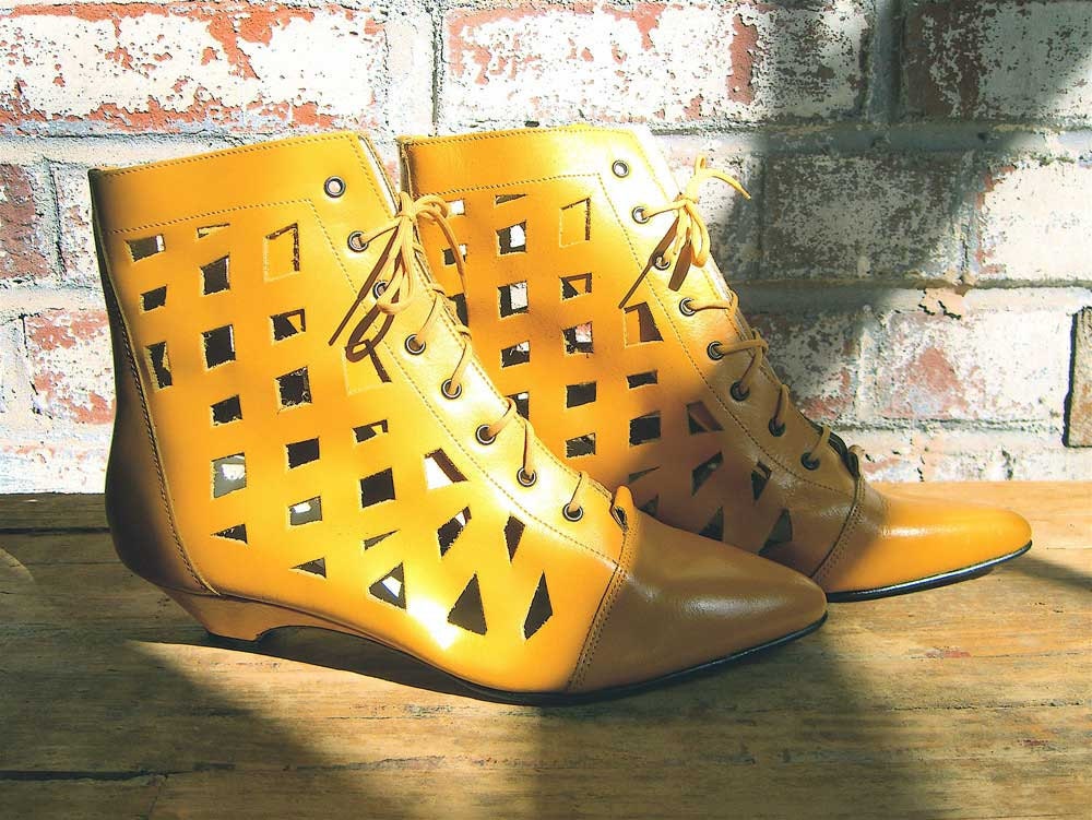 Italian Mustard Yellow Cut Out Boots