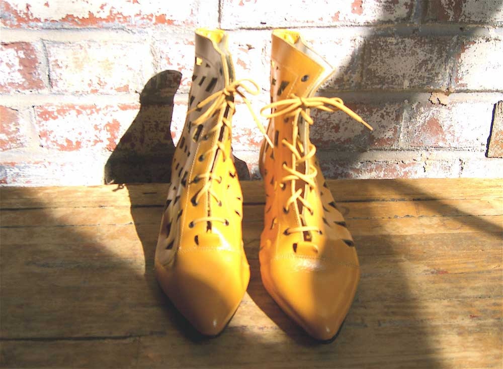 Italian Mustard Yellow Cut Out Boots