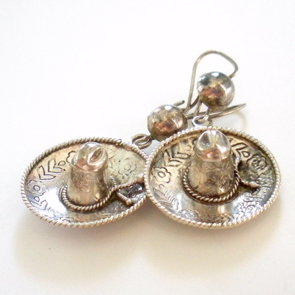 Sombrero Earrings Mexico Jewelry Vintage Silver Earrings