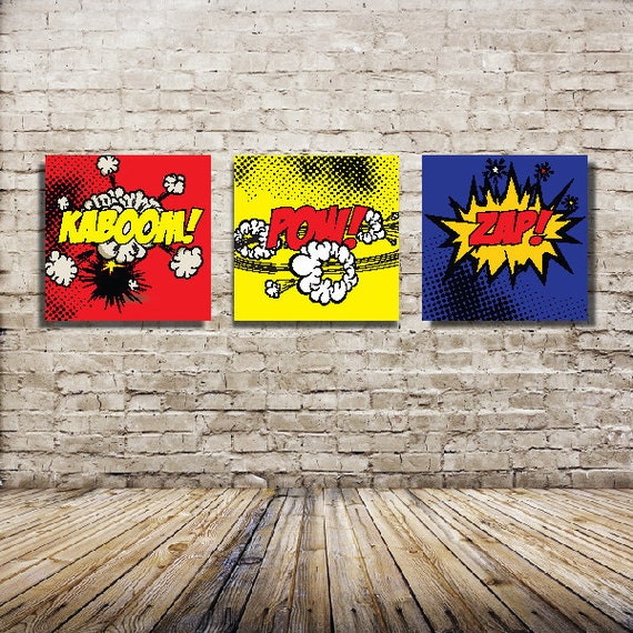 Set of Three - 16x16 Canvas Prints - Comic Book Theme Canvas Wraps - Super Hero