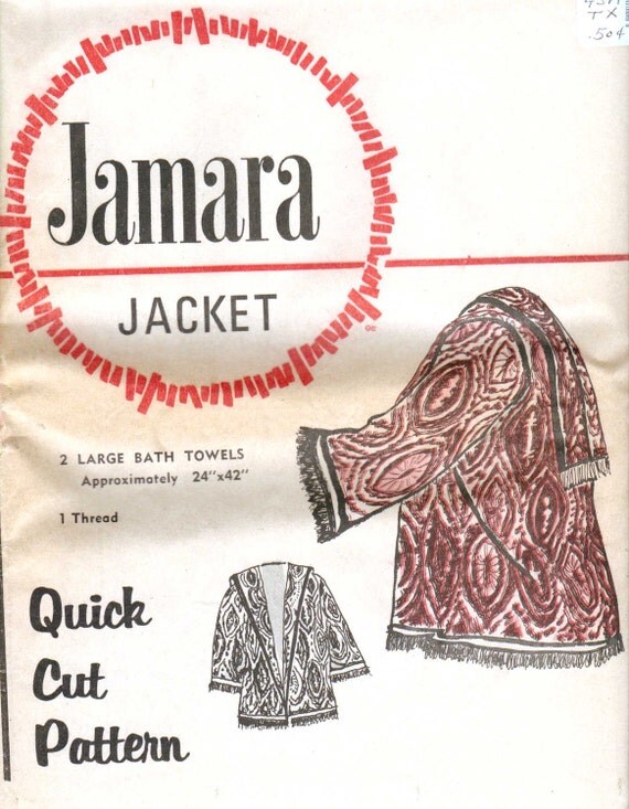Items similar to 50's Jamara Jacket Bath Towel Jacket Pattern Sizes S