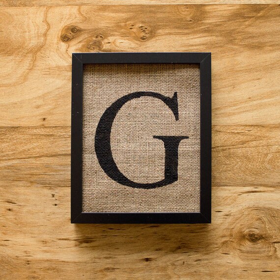 SALE. Letter G burlap wall decor alphabet art monogram