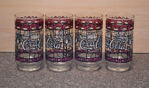 Vintage Coca Cola Drinking Glasses Set of 4 by mikesantiquegarage