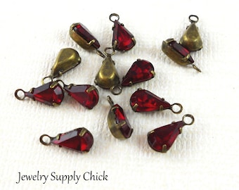 Swarovski Siam crystal teardrop (x6)