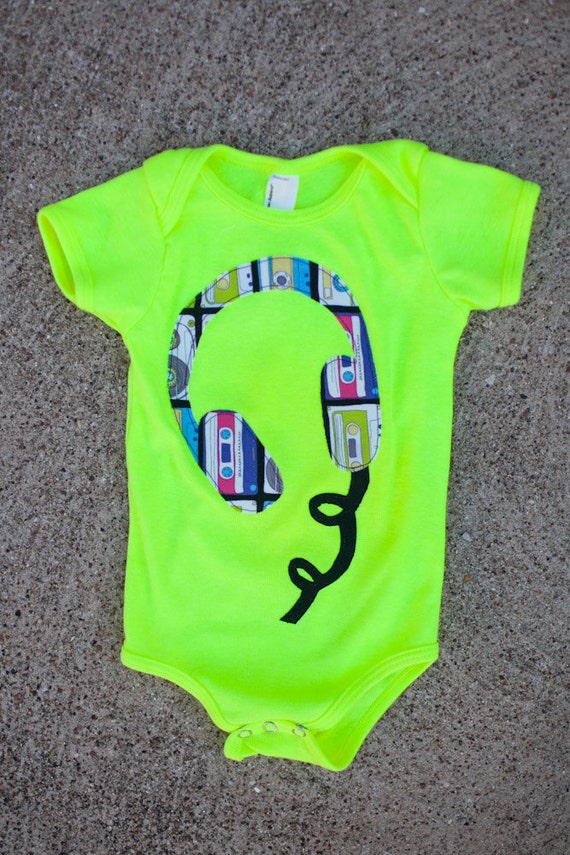 Rock Band Neon Yellow Headphones Onesie