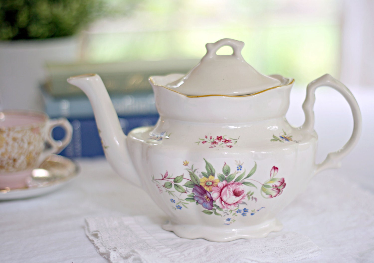 Items similar to Vintage English Floral Teapot by Crowne Oakes Designs
