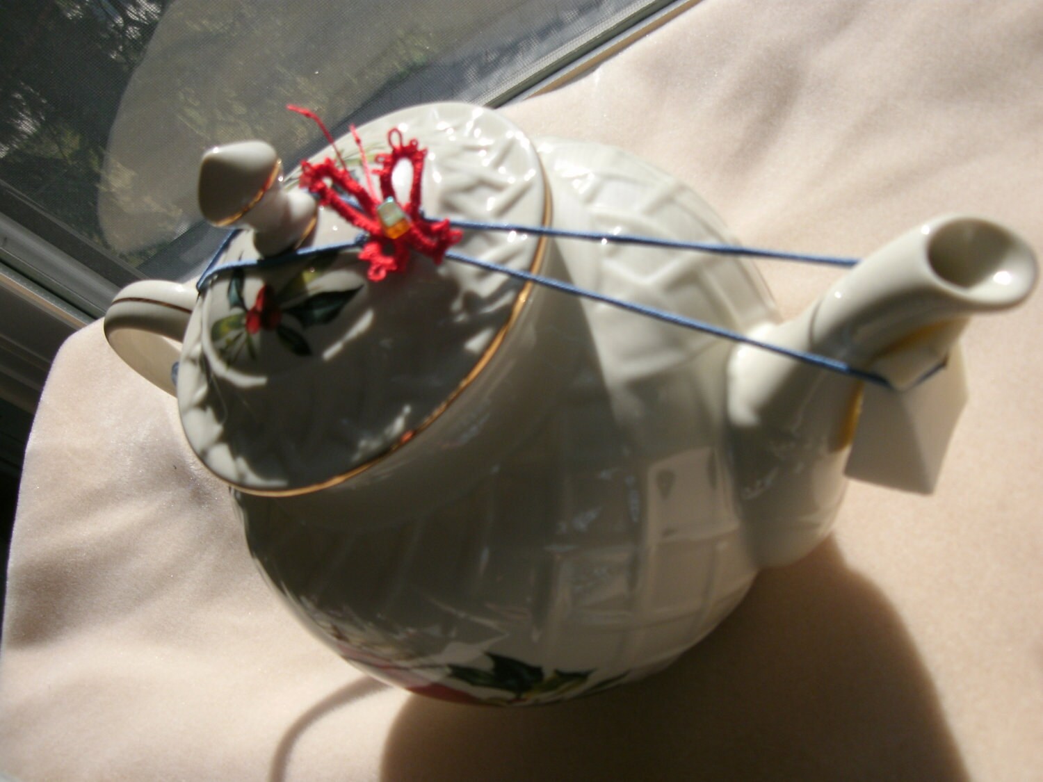 SALE HALF OFF Tatted butterfly Tea Pot lid holder