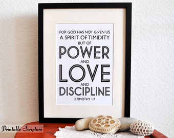 Don't be Timid. 2 Timothy 1:7. 8x10. DIY. Printable Christian Poster. PDF. Bible Verse.