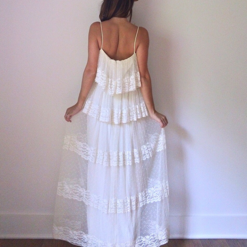 Ivory Lace Wedding Dress // 70s Cream Boho Pleated by JACKNBOOTS