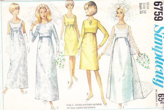 1966 Mod Empire Waist Wedding Gown Vintage PatternSimplicity