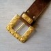 Vintage Gold Bold Buckle Brown suede Belt, Unisex Bold Thick Western Chunky Belt, Cowboy rustic Retro Accessories Distressed Men women Belt