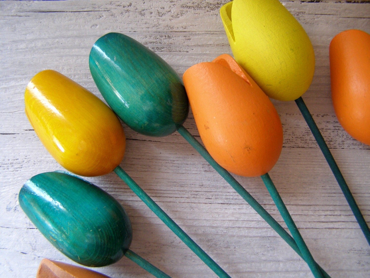 Colored Wood Tulips Vintage wood flowers from The