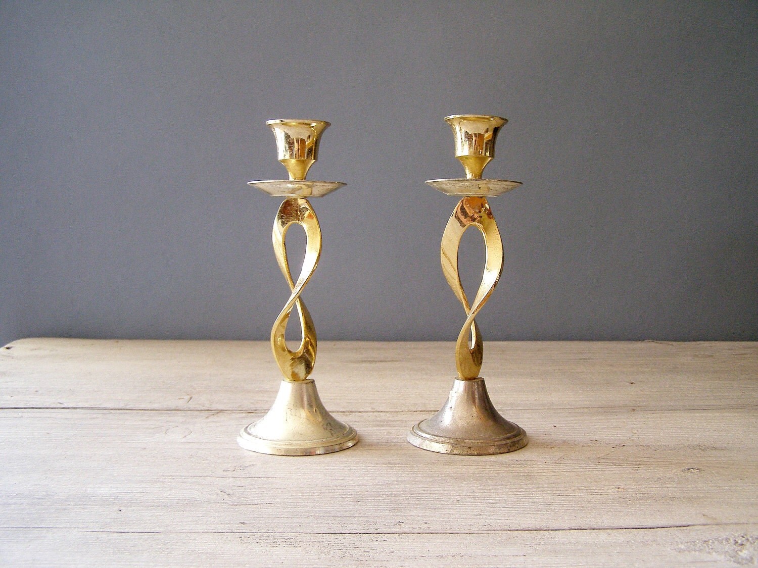 Gold plated Candlesticks Vintage Gold and Silver plated