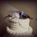 Love Birds Bride and Groom Wedding Cake Topper in Pink and Blue