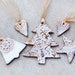 SALE Christmas Gift set of 5 decoration ornaments in white lace texture with Gold varnish Holiday decor tree star bell hearts