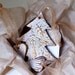 FINAL SALE Christmas Gift set of 5 decoration ornaments in white lace texture with Gold varnish