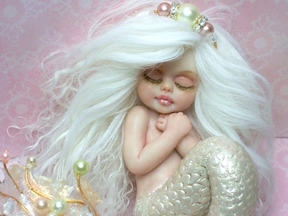 OOAK art doll fantasy mermaid baby polymer clay sculpture