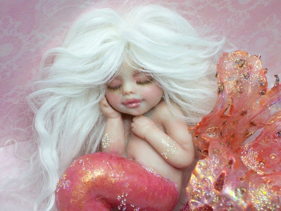 OOAK art doll fantasy mermaid baby polymer clay sculpture