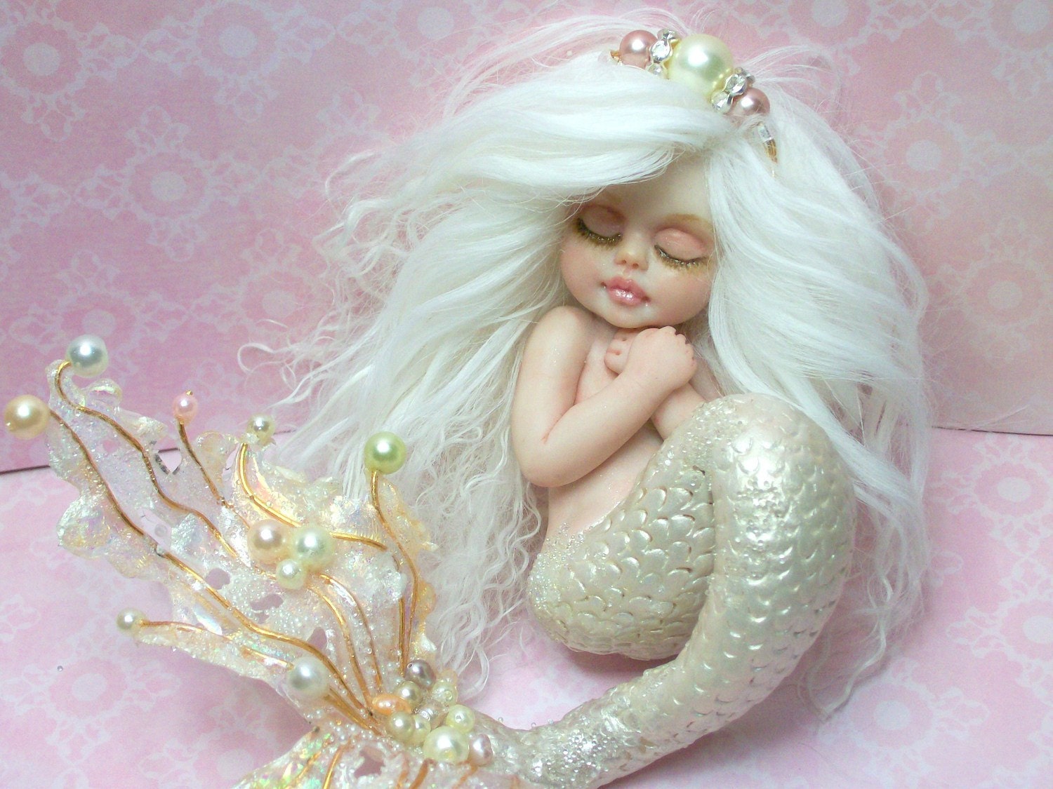 OOAK art doll fantasy mermaid baby polymer clay sculpture