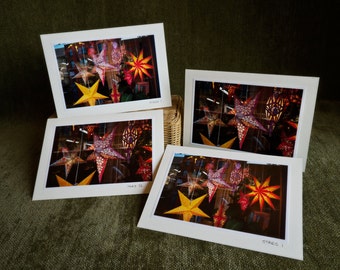 Yellow Stars Orange Stars pack of 4 cards matching envelopes eco friendly recycled paper StrongylosPhoto