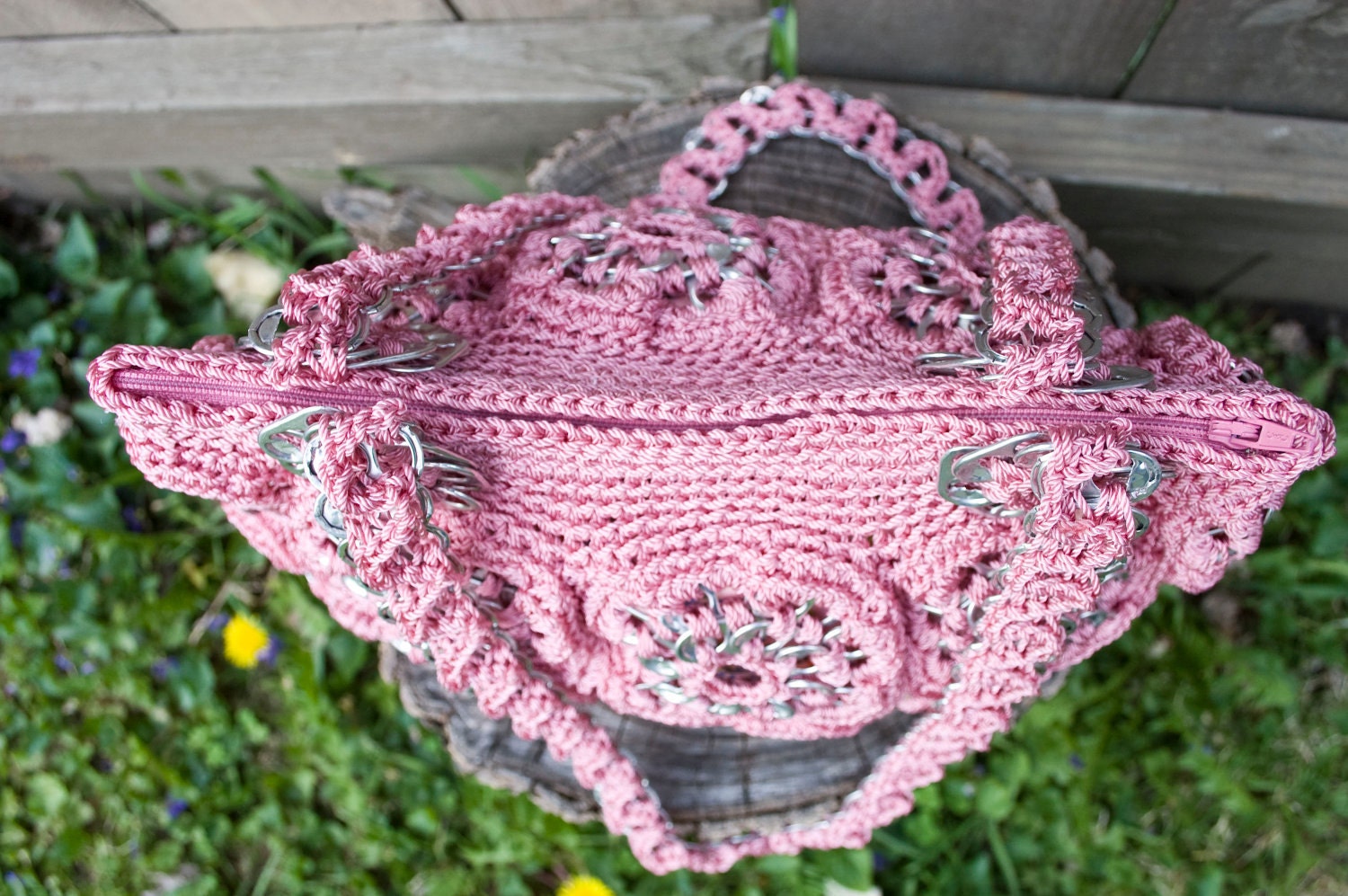 Upcycled Rose Crochet Pop Tab Purse