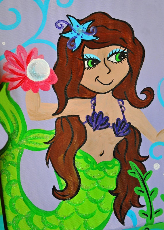 Items similar to Lovely Mermaid Double Canvas Art - Hand Painted ...