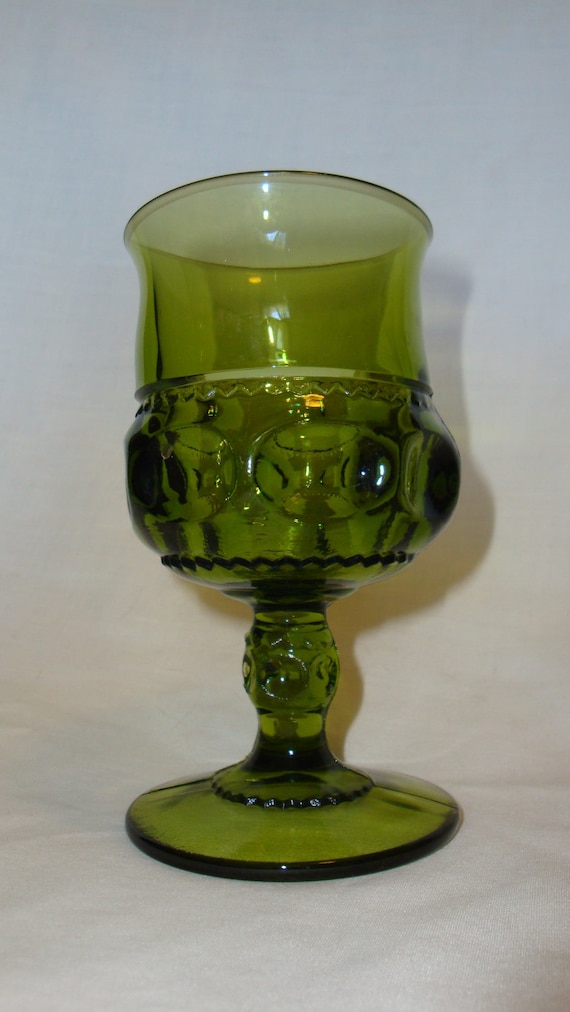 Green Indiana Glass Kings Crown Thumbprint Goblet