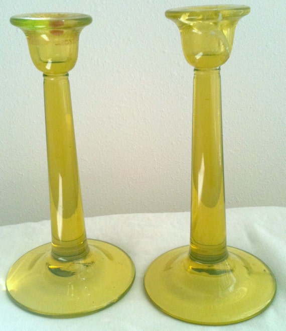 Pair Vaseline Glass Candle Holders 7239