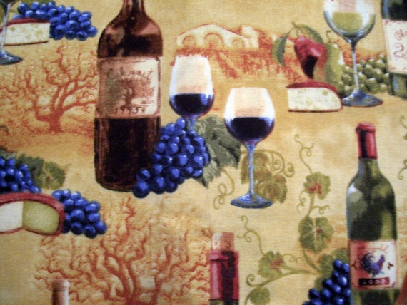 Wine & Cheese themed fabric The Vineyard