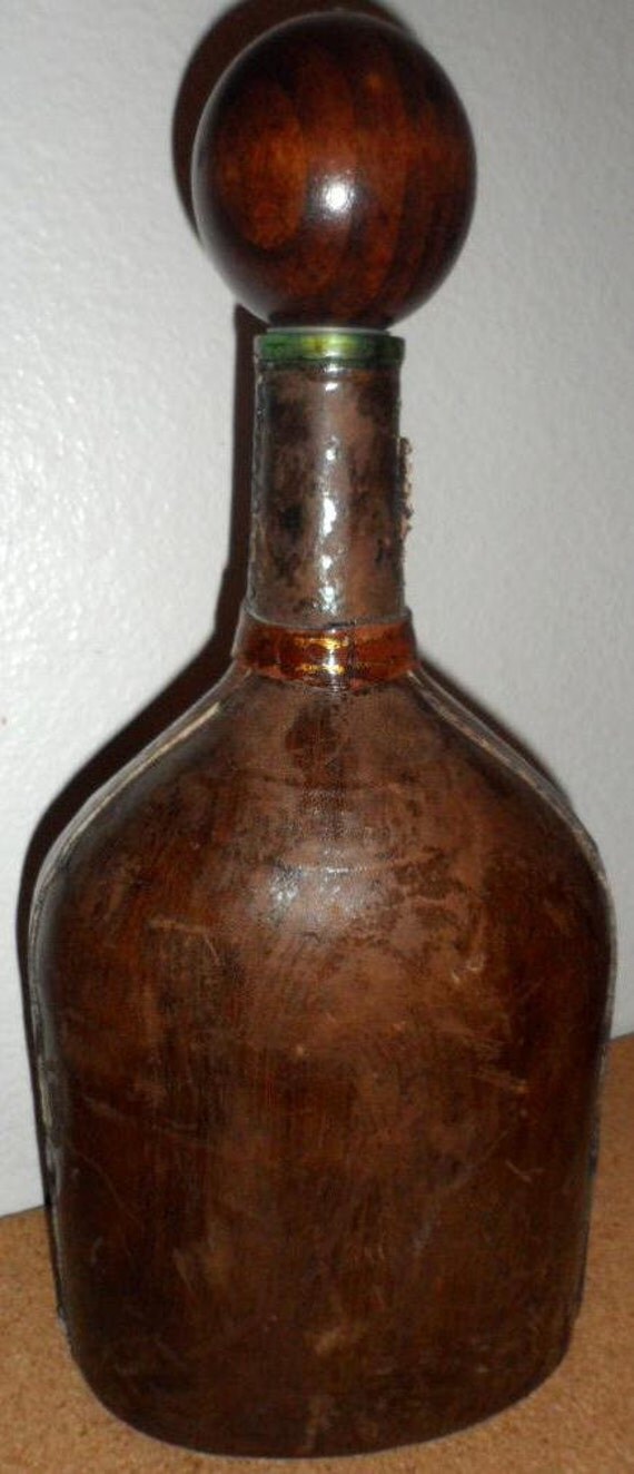 Vintage Tooled Leather/Glass Decanter ITALY