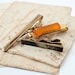 Vintage tie clips, gold, amber, brown tones, Soviet Era