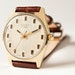 Vintage wrist watch Poljot, gold plated mens watch, brown tones, Soviet Era