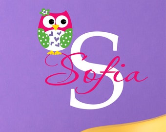 Owl Decals - Name Wall Decal - Childrens Vinyl Wall Decal Personalized with Name and Owl - Owl Wall Art