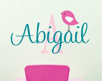 Personalized Childrens Name Wall Decal - Name Wall Decal - Childrens Wall Decal Name and Bird Great for Girls or Boys