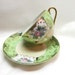 Reserved for Allegra Do not buy unless Allegra 2 Moriyama Lusterware Teacup Saucer Green Pink Goldl
