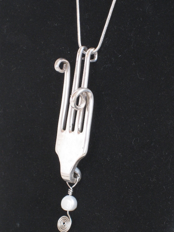 Fork Necklace from Antique Silverplate Upcycled Silverware Jewelry (00030-LV)