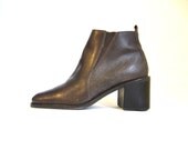 Vintage 90s Brown Leather Chelsea Chunky Heel Boots 7