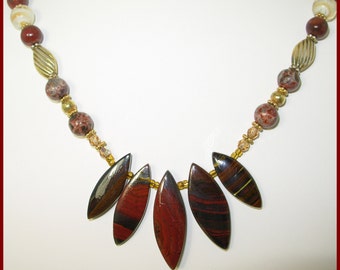 Earthtones,Necklace & Earring SET,Bronzite,Swarovski,Vermeil,Lampwork,Jasper