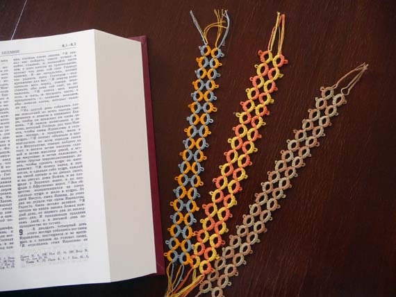 Three bookmarks tatting - Tatting bookmarks in cotton thread - Handmade bookmarks - for Schools