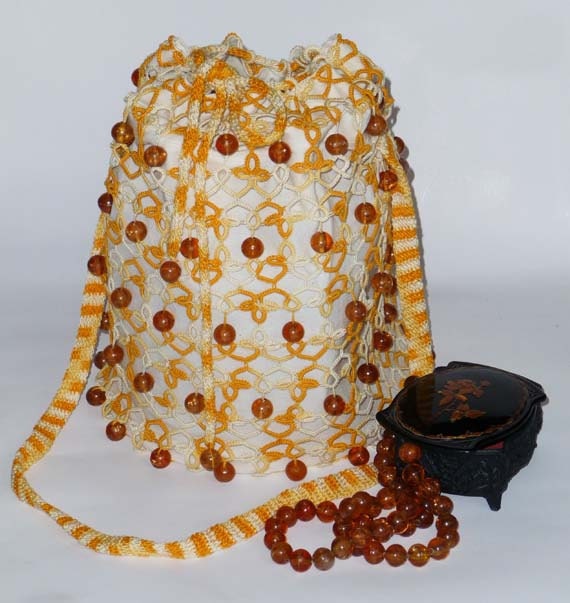 Tatting bag-pouch "Music amber" - Summer fashion - gift for her