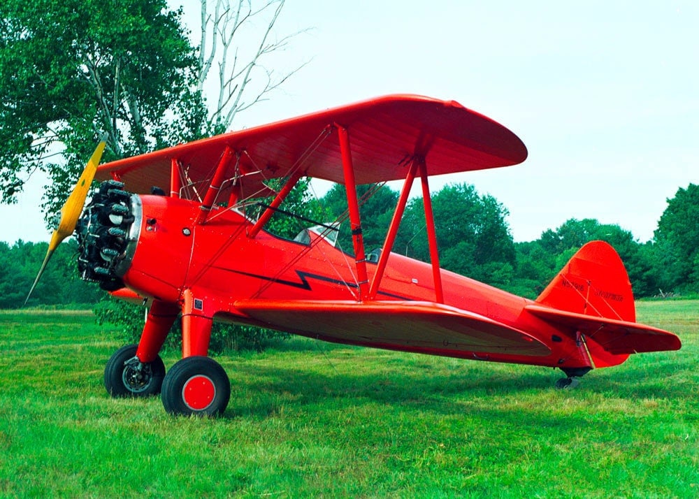 1943 Boeing A75N1 PT17 Stearman Red Biplane Open Cockpit