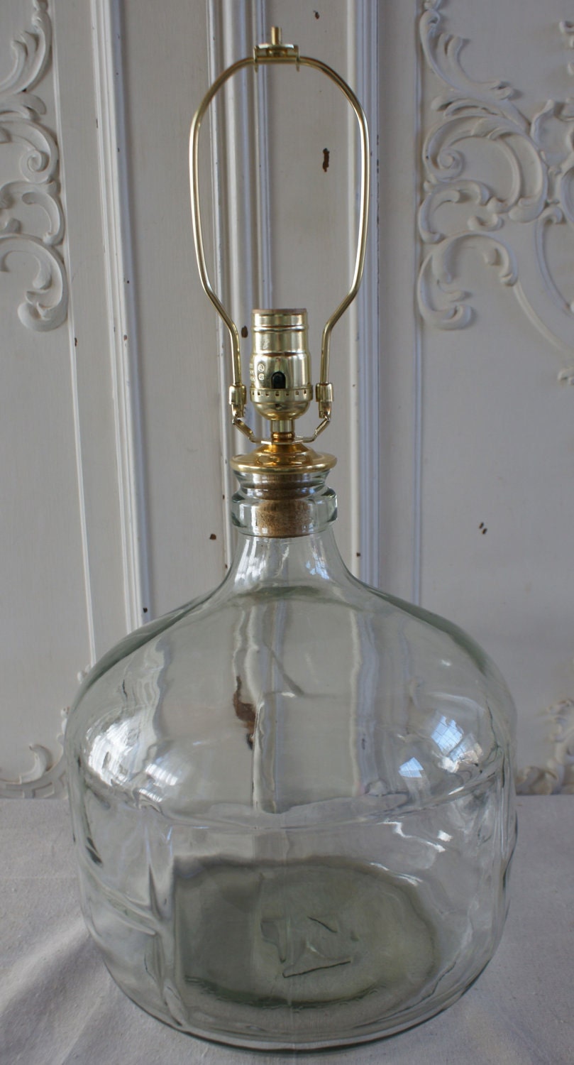 SALE Large Vintage Glass Bottle Lamp